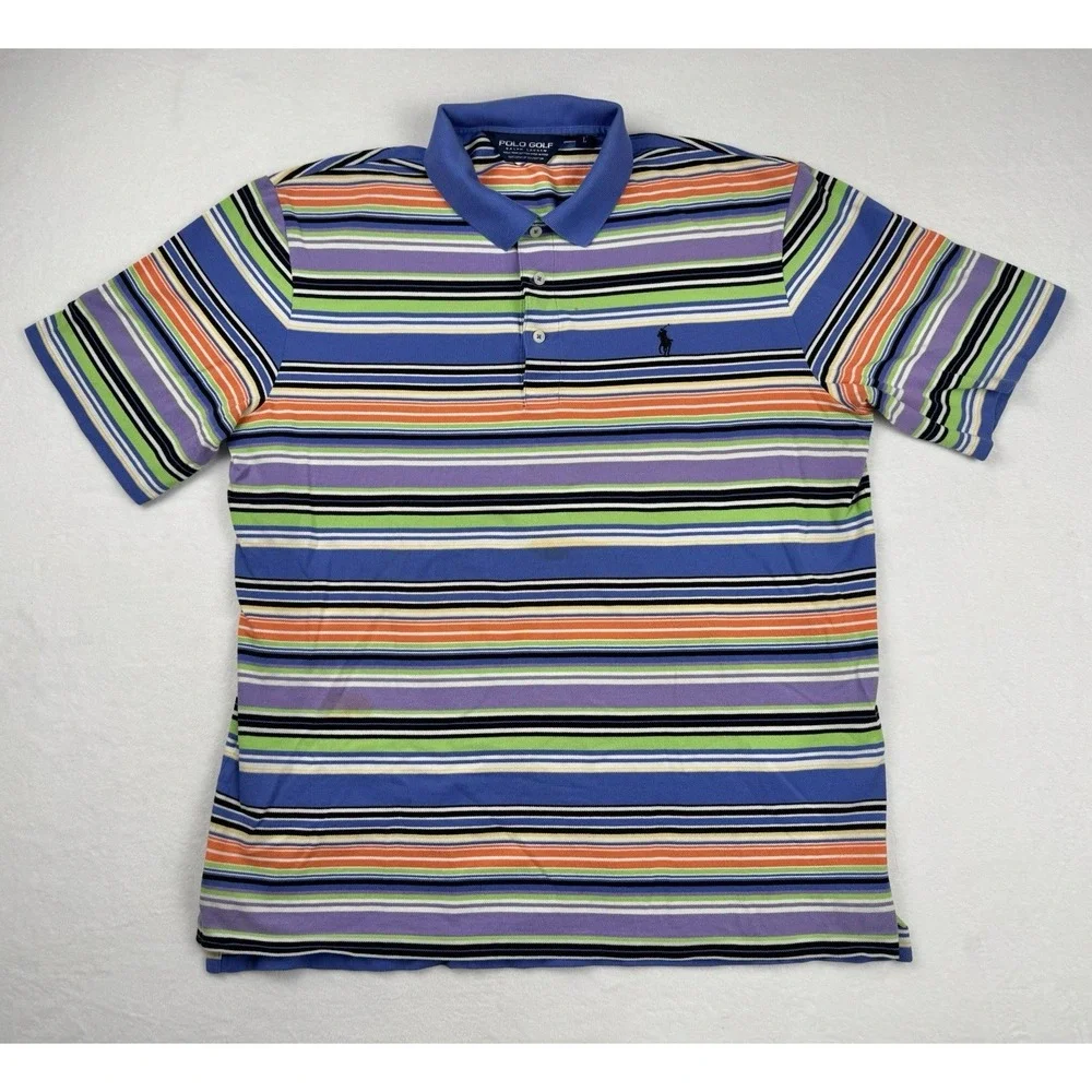 Polo Golf Ralph Lauren Stripe Polo Shirt‎ Blue Multicolor Size L Y2K Pima Cotton